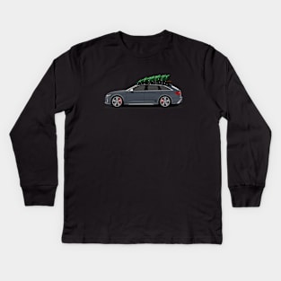 Funny Christmas Ugly Sweater - Tree on Car - RS6 Kids Long Sleeve T-Shirt